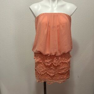 Hoity Toity Coral Lace Strapless Dress Sz L